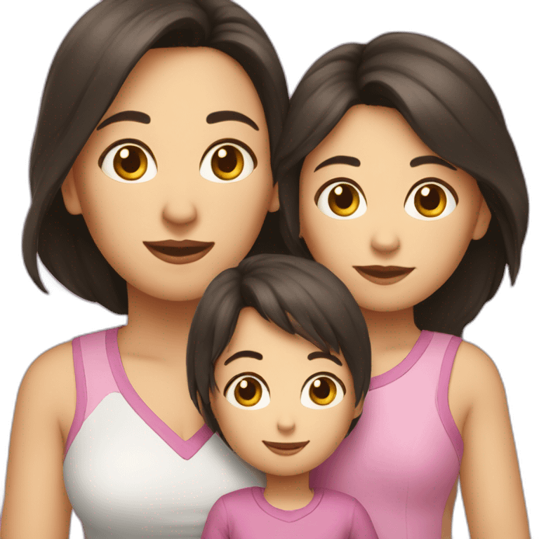 mother and 2 child with dark hair5 and white skin full length emoji