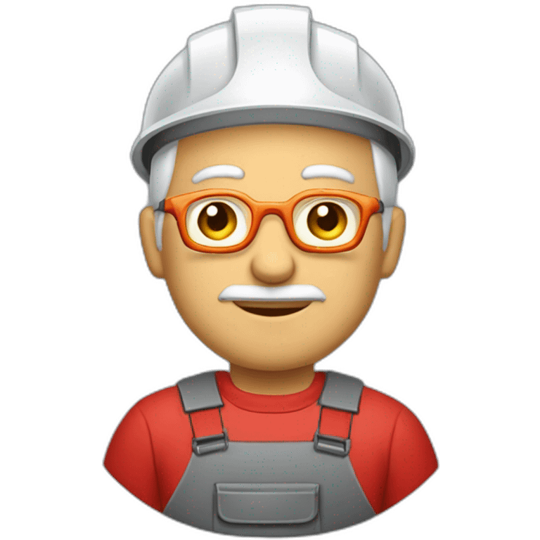 Industrial professional senior mechanical assembler working on the assembly of heavy machinery with a red outfit emoji