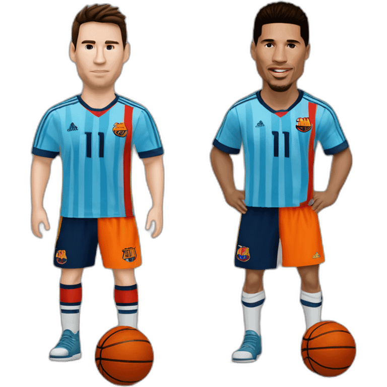 lionel messi y creistiano ronaldo con camisetas de basquet emoji