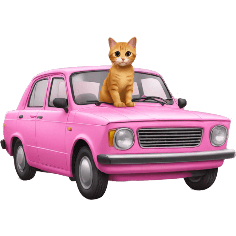 cat riding a pink car Lada emoji