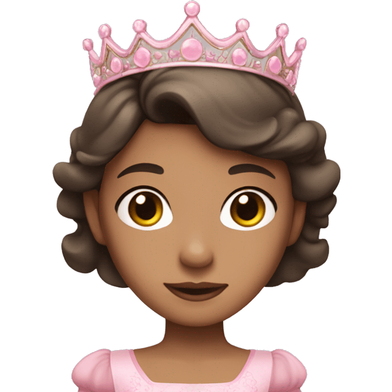 girl with dark brown hair and brown eyes with light tan skin wearing a pink princess dress and a tiara emoji