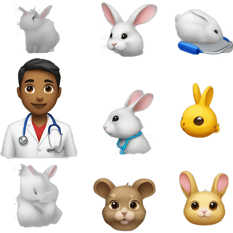 a student that have stethoscope on his neck and chinchilla rabbit on his head emoji