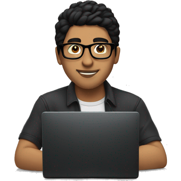 Hispanic guy with black hair & glasses playing on a pc  emoji