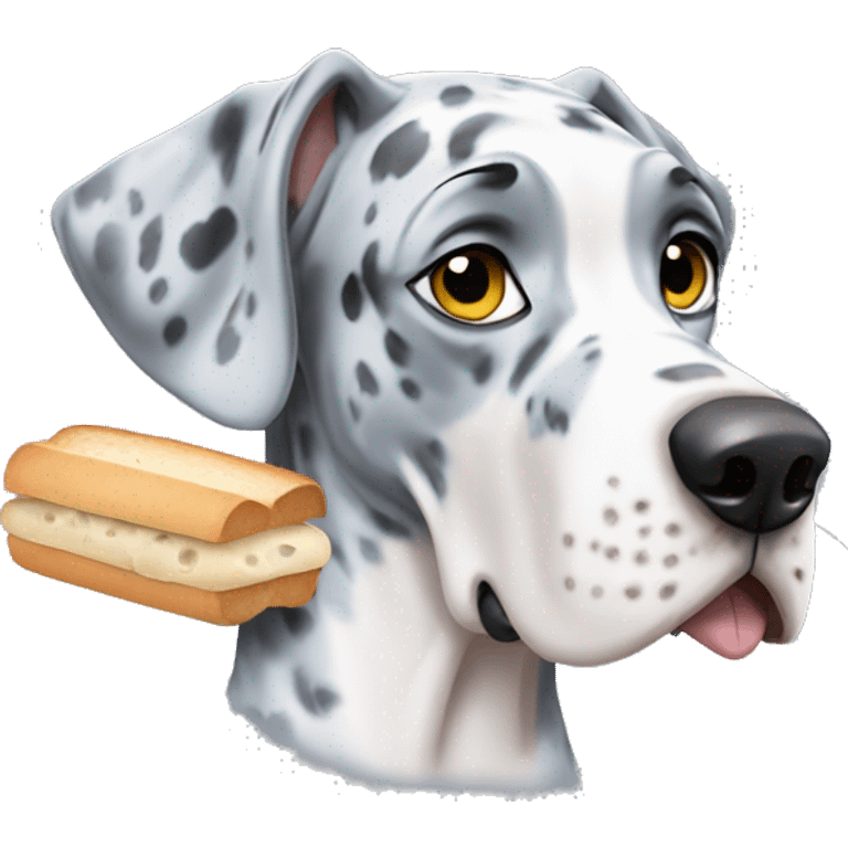 Blue Merle Great Dane eating white bread emoji