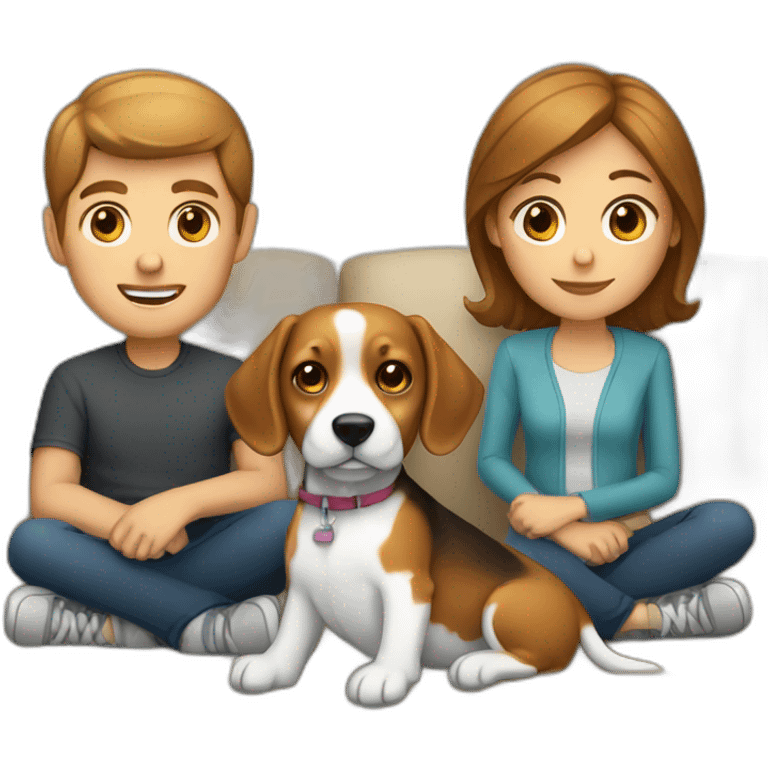 Brown hair White boy and girl with beagle Sit on couch emoji