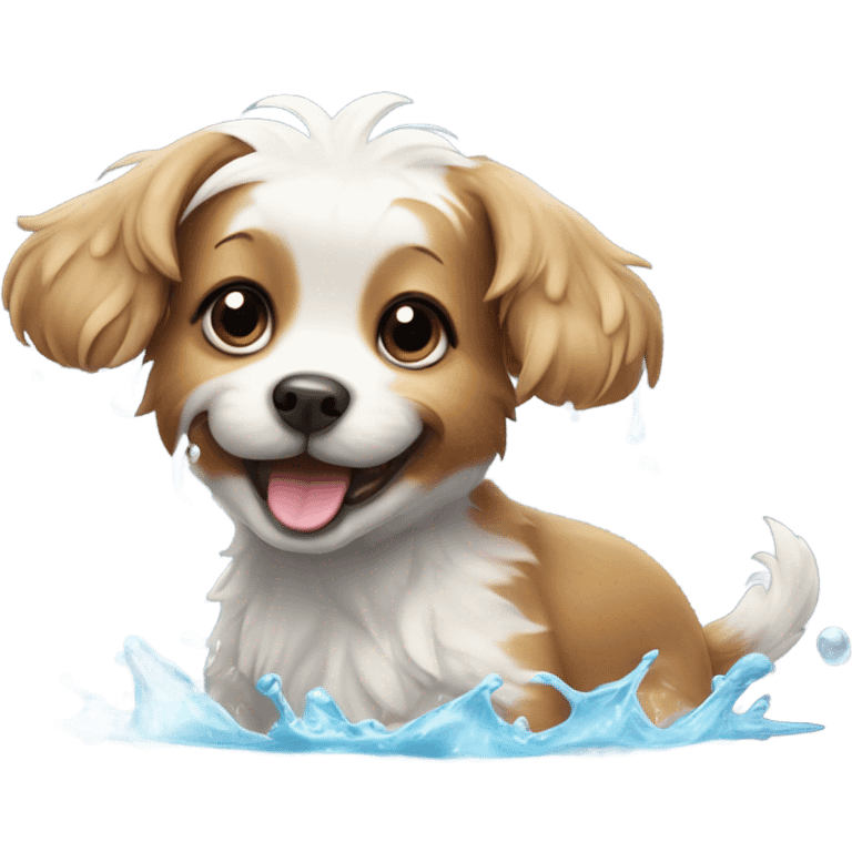 Cute dog swimming  emoji