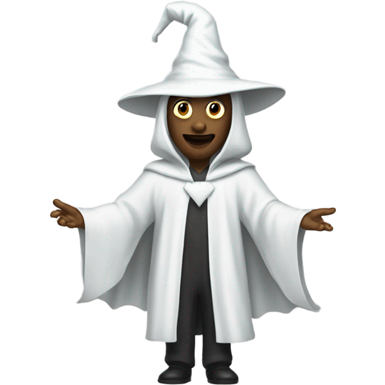 Man in ghost costume with pointy hat emoji