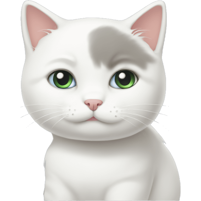 White cute cat with left ear down  emoji