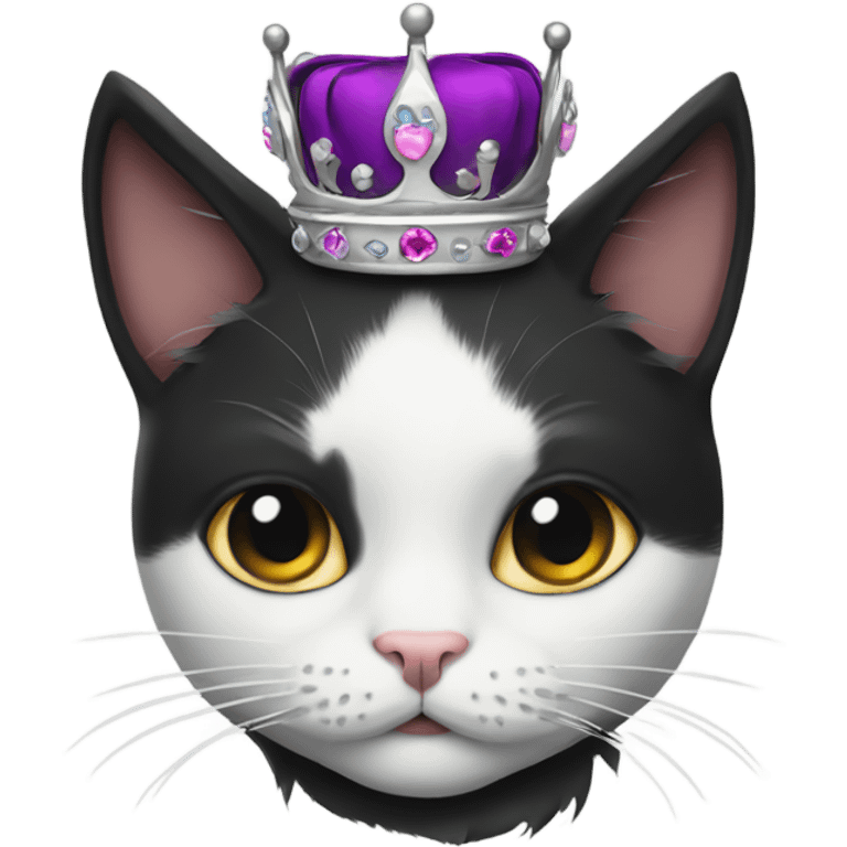 black and white cat wearing a crown emoji