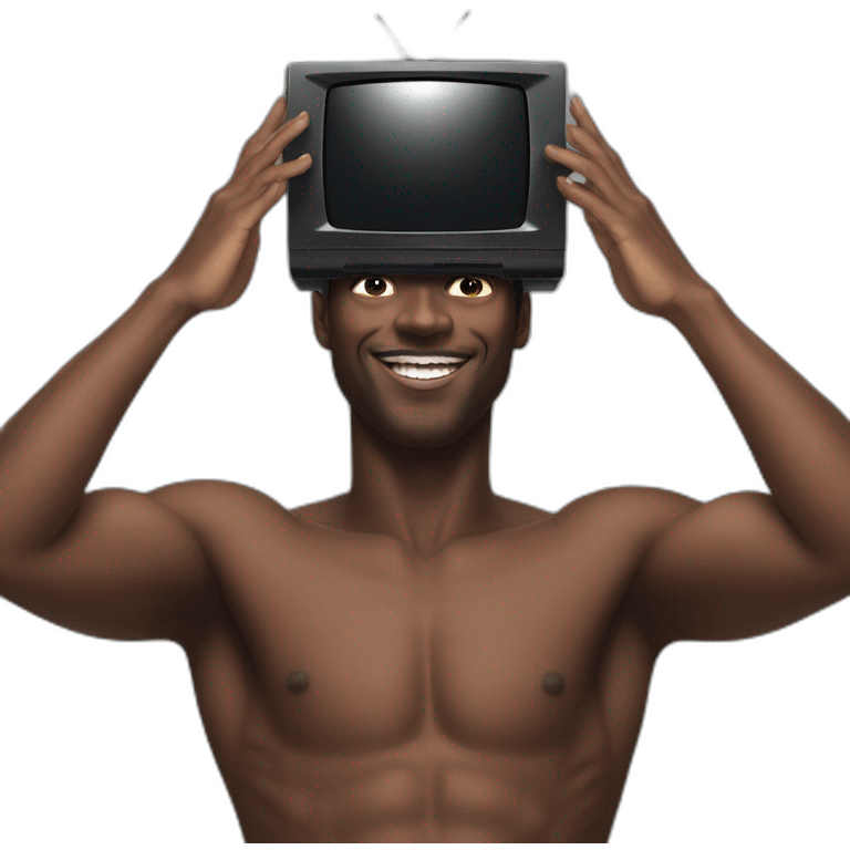 shirtless black man with tv on his head emoji