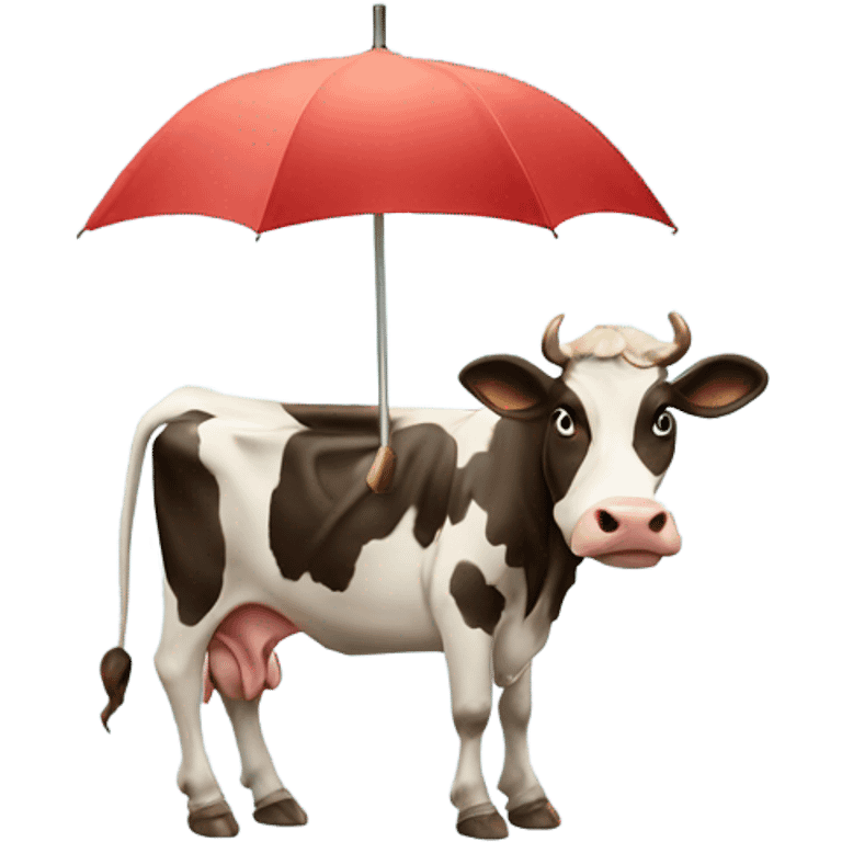 cow with an umbrella wearing a hat with a person on its back emoji