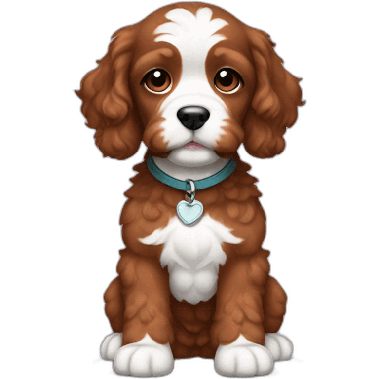 Full body reddish brown baby cockapoo with white patch on chest emoji