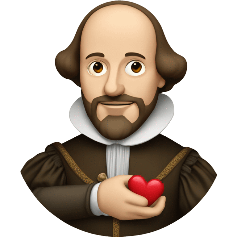 William Shakespeare holds a heart in his hand emoji