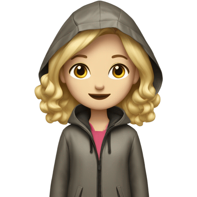 Blonde hair girl stands at full height wearing a raincoat leopard color emoji