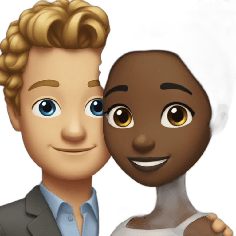 Simon Baker with blue eyes hug a black girl brown eyes and sblack hair in a bun emoji