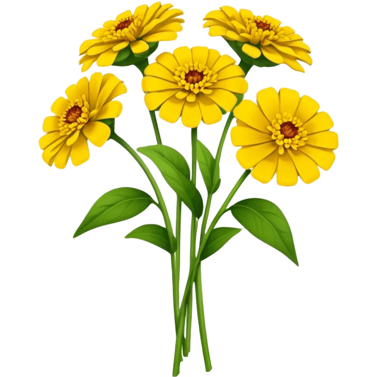 bouquet Yellow Zinnia, luxuriant, stem, leaf emoji