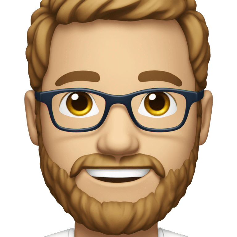 37 year old male with brown hair, short beard with blue coloured eyes and wearing glasses with a clear frame emoji