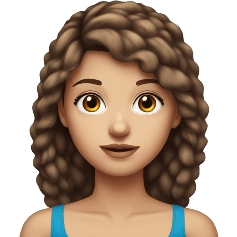 Girl with brown hair blue eyes tank top and long lashes emoji