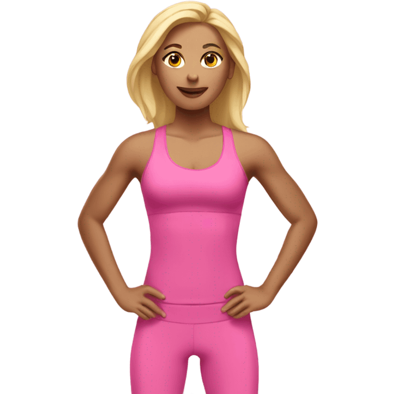 blonde woman working out in pink emoji