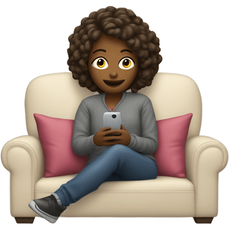 Girl on couch using cellphone  emoji