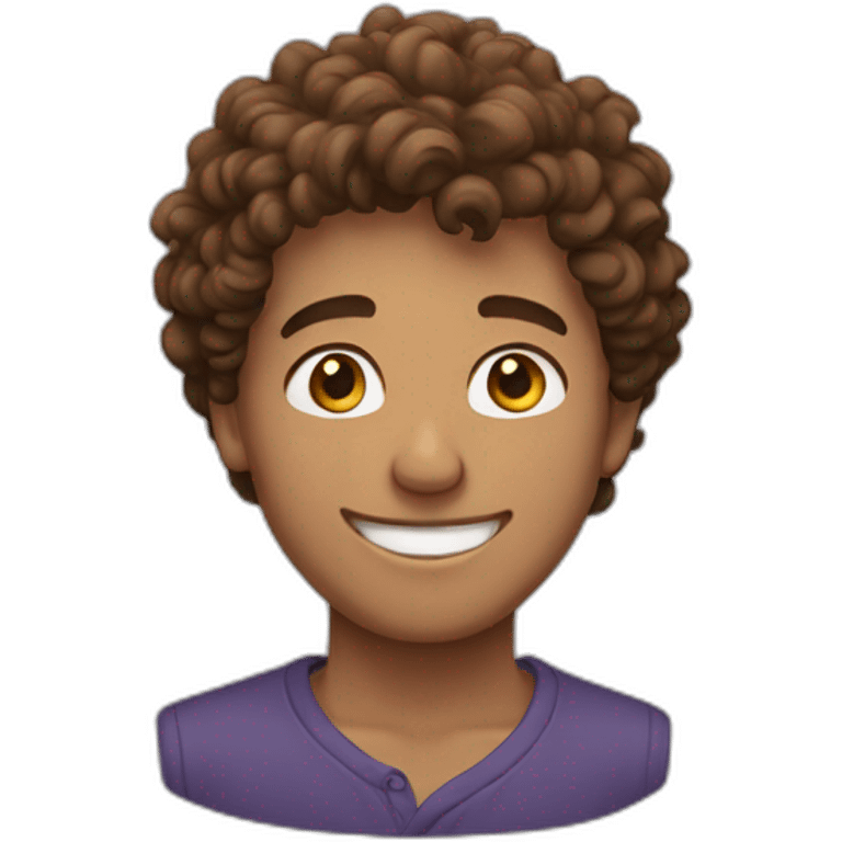 Guy with medium brown curly hair smiling  emoji