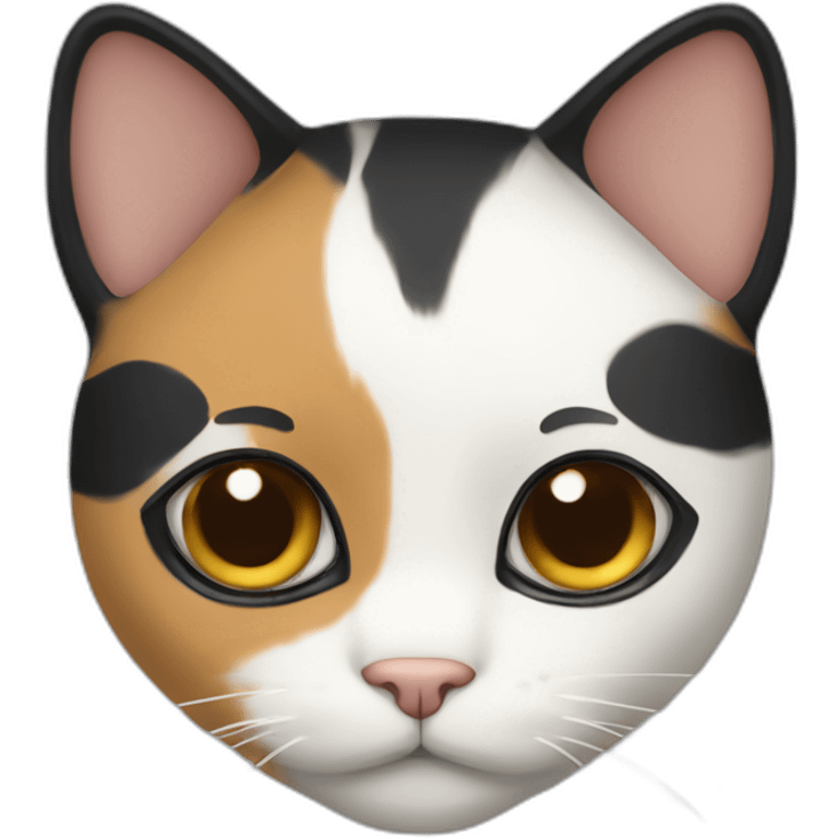 Calico cat with black face and white stripe in middle of face emoji