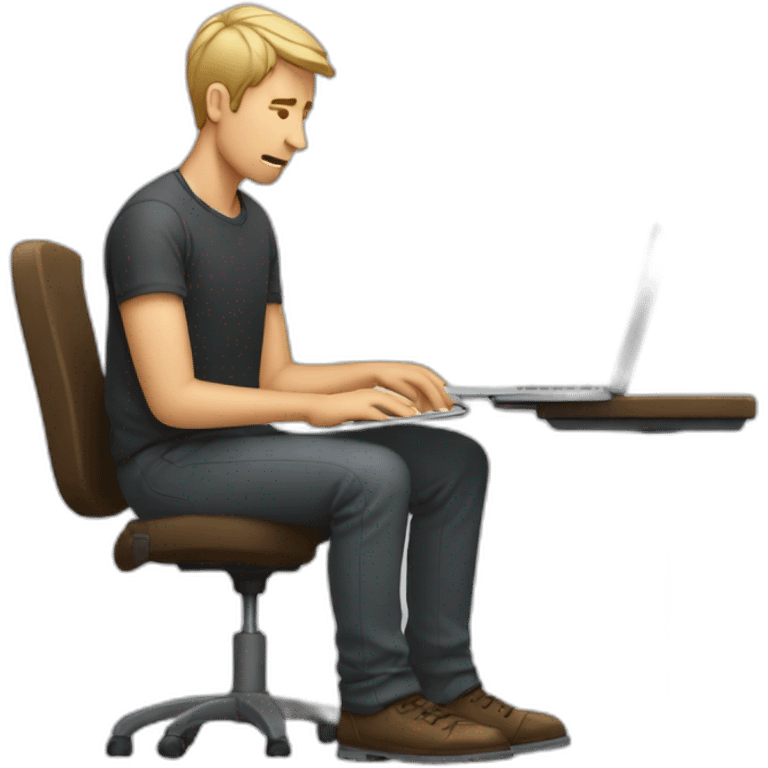 a man with a bad posture sitting on a cahir while using his laptop emoji