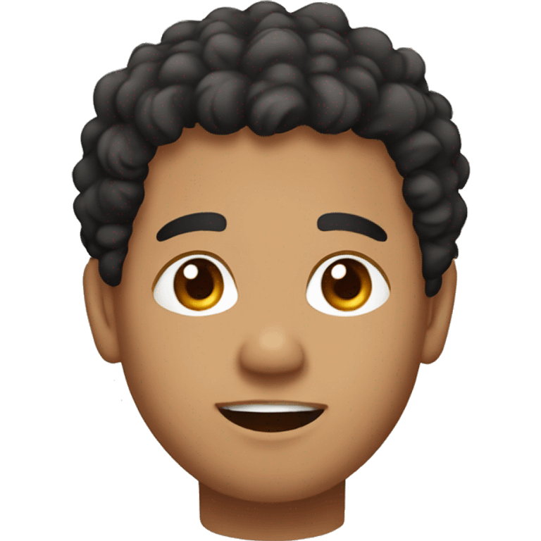 Southeast Asian man, black, curly hair, light brown, chubby emoji