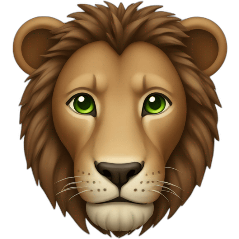 brown lion with a dark brown mane and green eyes emoji