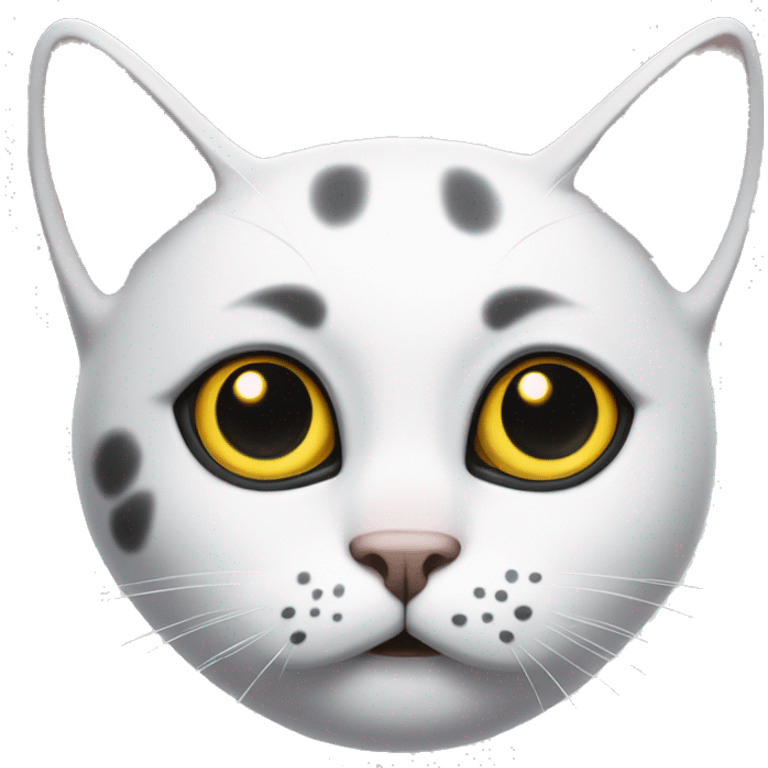 White cat with big black spot on ear and small black spot on nose, with yellow eyes emoji