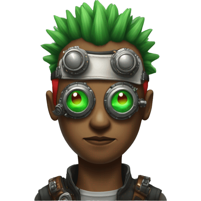 Male cyborg with thin red Mohawk and green steampunk goggles emoji