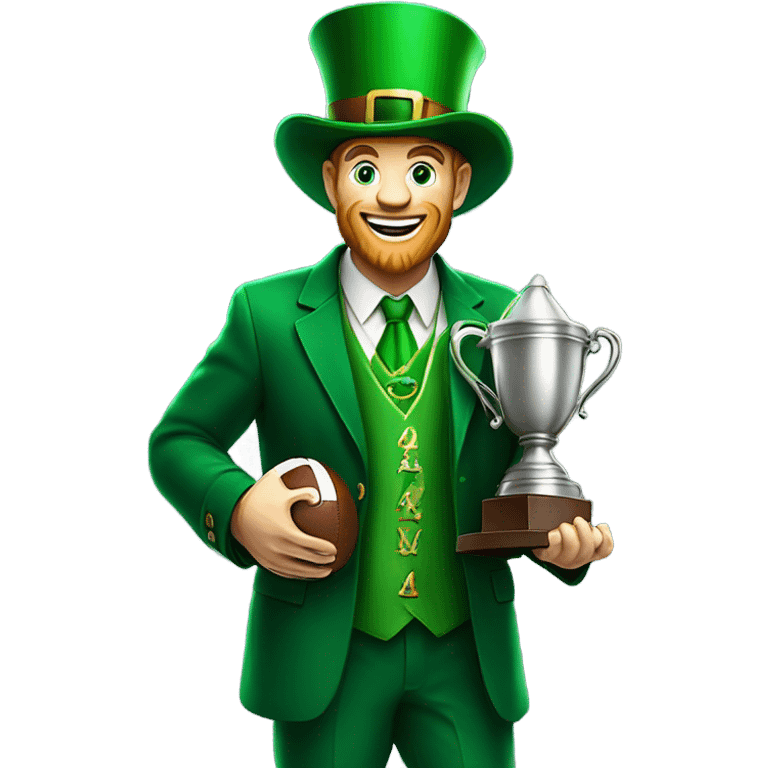 A leprechaun holding a football trophy emoji