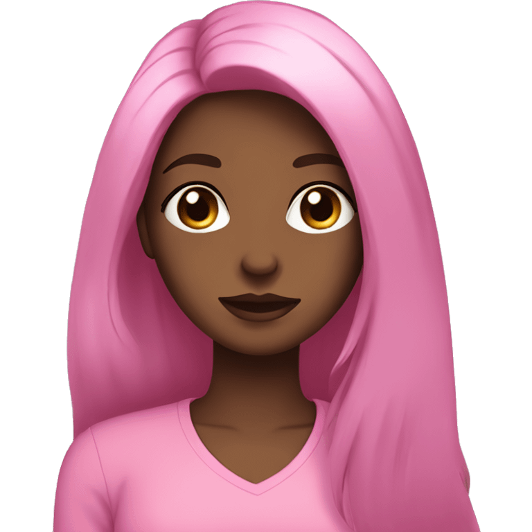 Dark brown long hair Brown girl with large black eyes and lashes, a pink shirt emoji