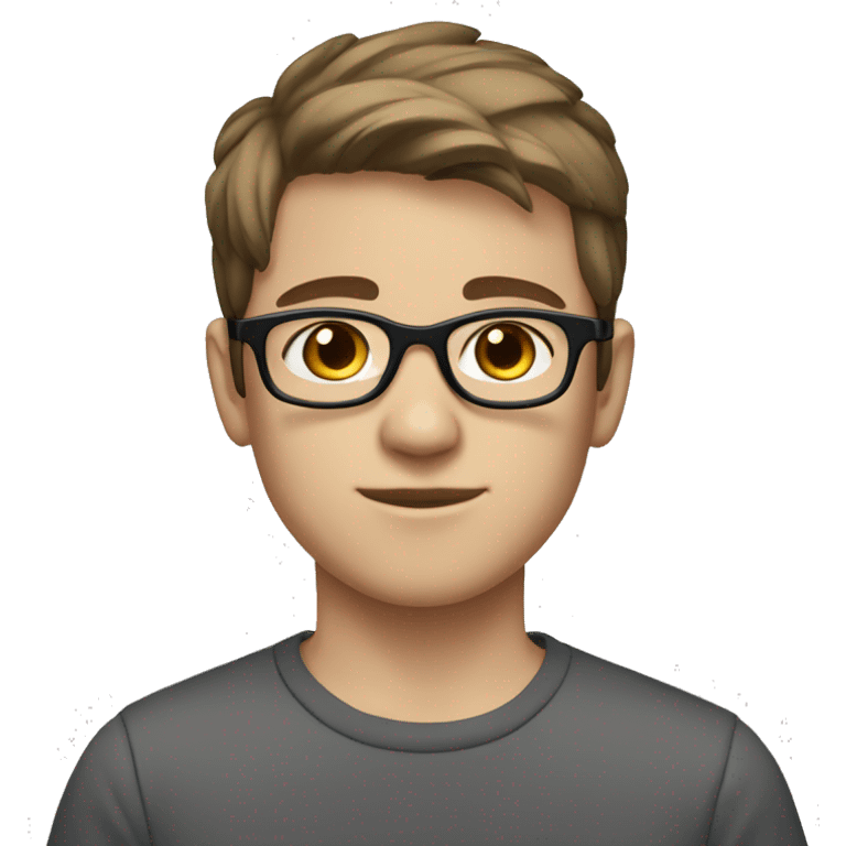 a teen boy with glasses. very short straight brown hair and brown eyes and white skin emoji