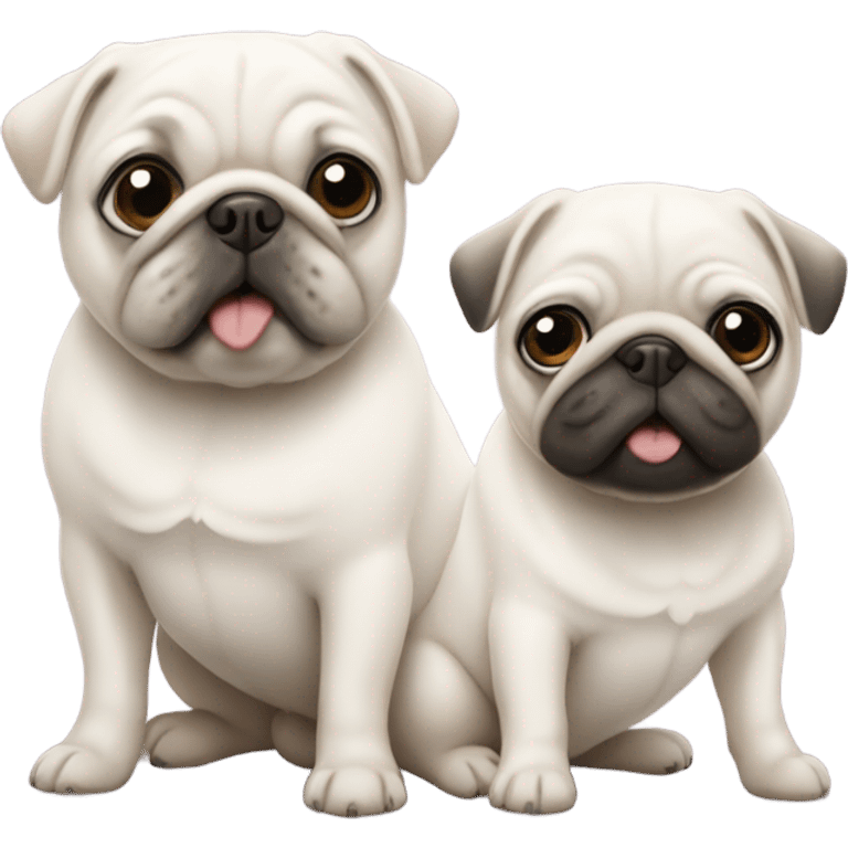 two all white pugs, an adult and a baby emoji