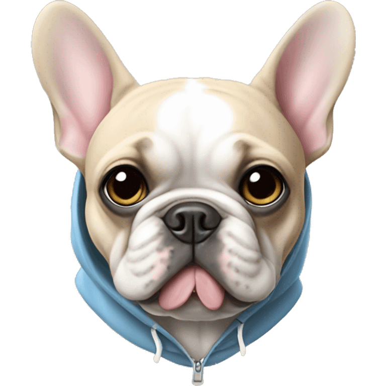 A french bulldog wearing a hoodie emoji