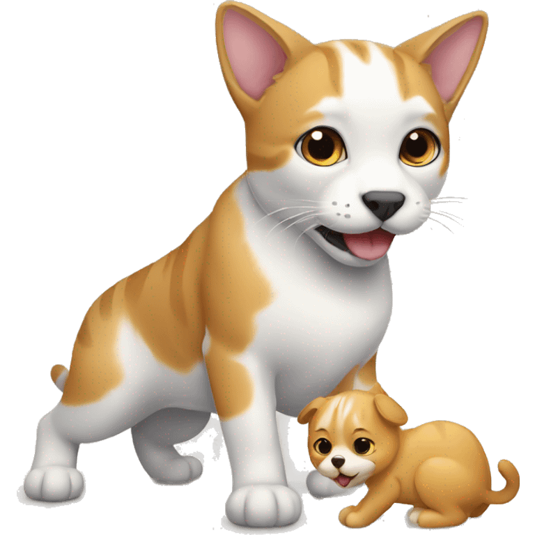 a cat playing with a dog emoji