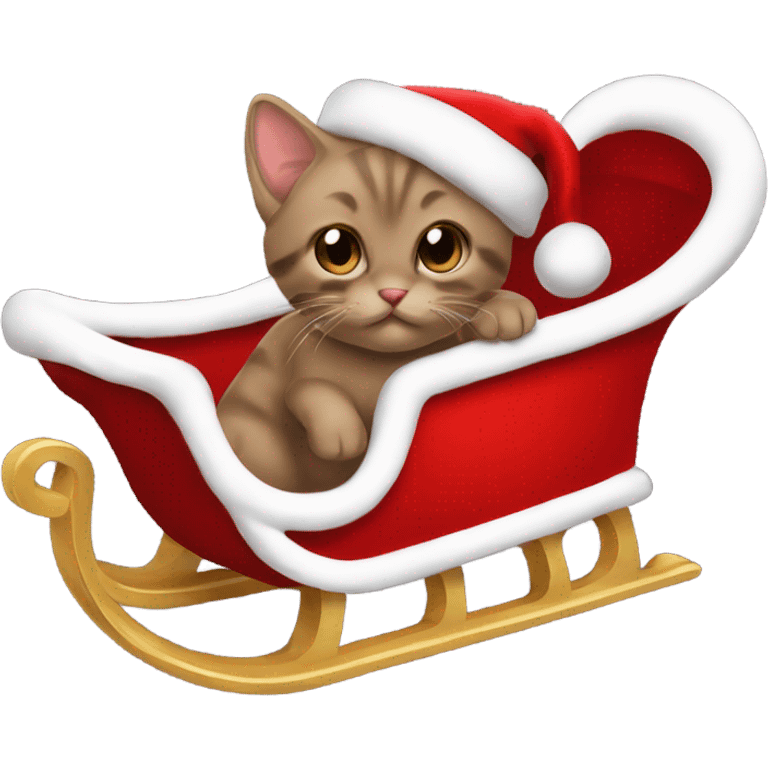 Brown oyster colored kitten pulling Santas sleigh emoji