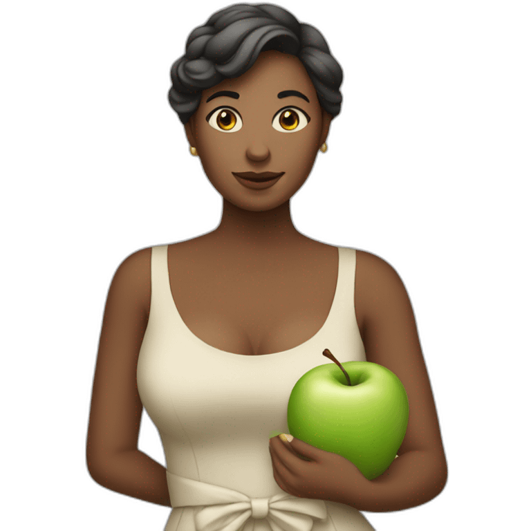 woman in dress holding apple emoji