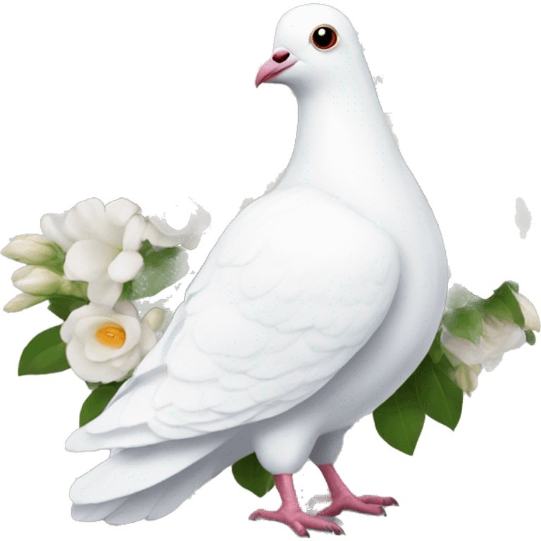 a white pigeon with some wedding flowers emoji