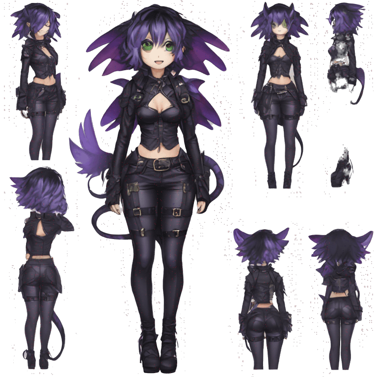 cool kawaii anime edgy distinguished pretty elegant beautiful fantasy black ethereal nargacuga-Noivern-sphynx-Quiana-Fakemon collar techwear harness leather garter belt pouches emoji