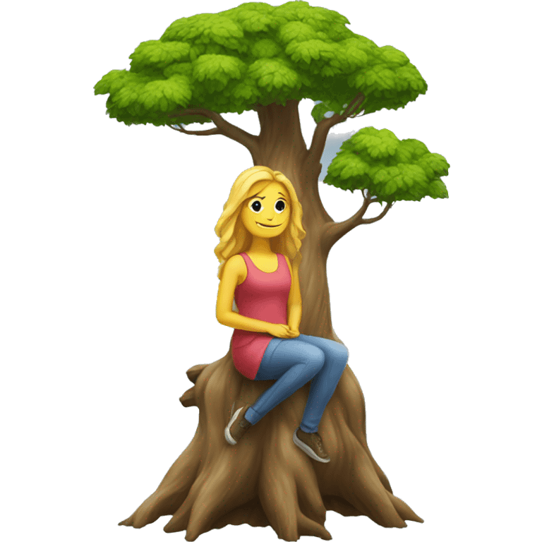 tree with a lady sitting on top of it emoji