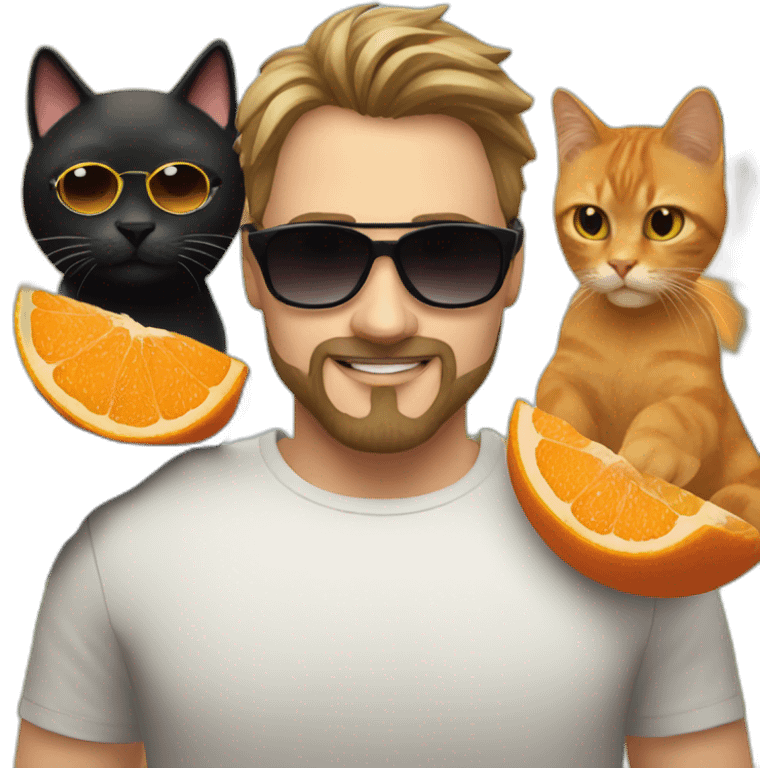 polish man with goatee in sunglasses holding one orange cat and one black cat emoji