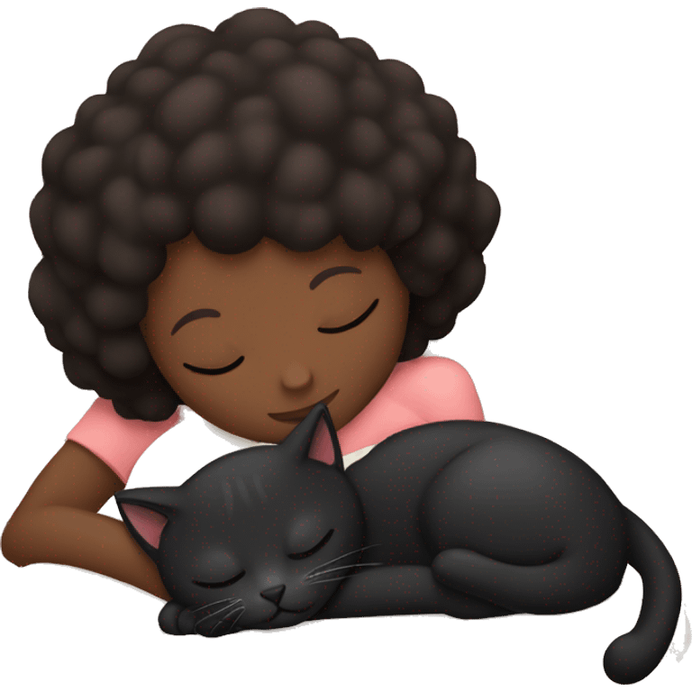 Black kitty sleeping on brunette white girl's lap emoji