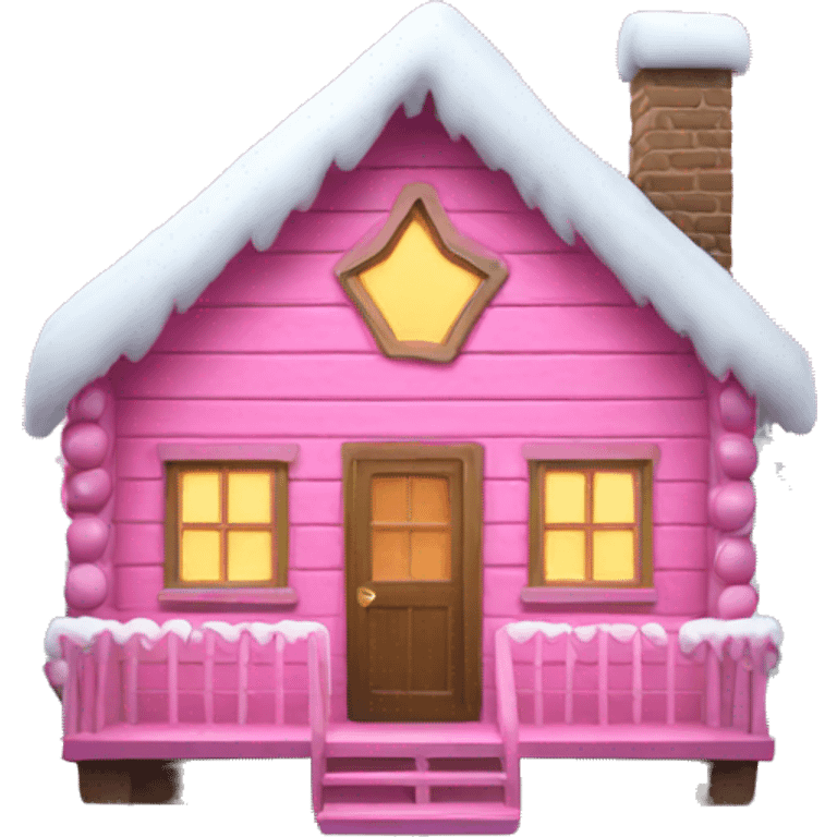 Pink Christmas cabin emoji