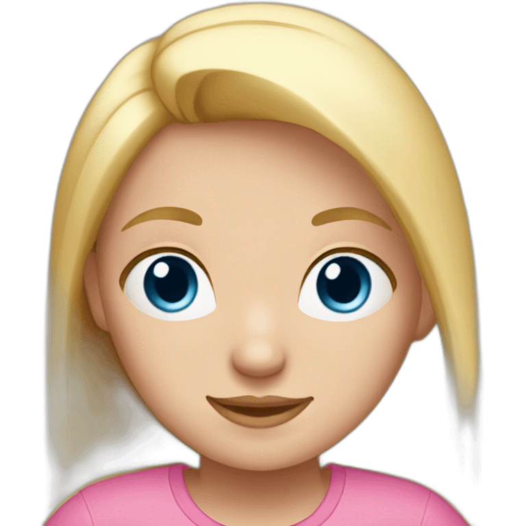 Blond girl with blue eyes and a pink shirt, straight hair emoji