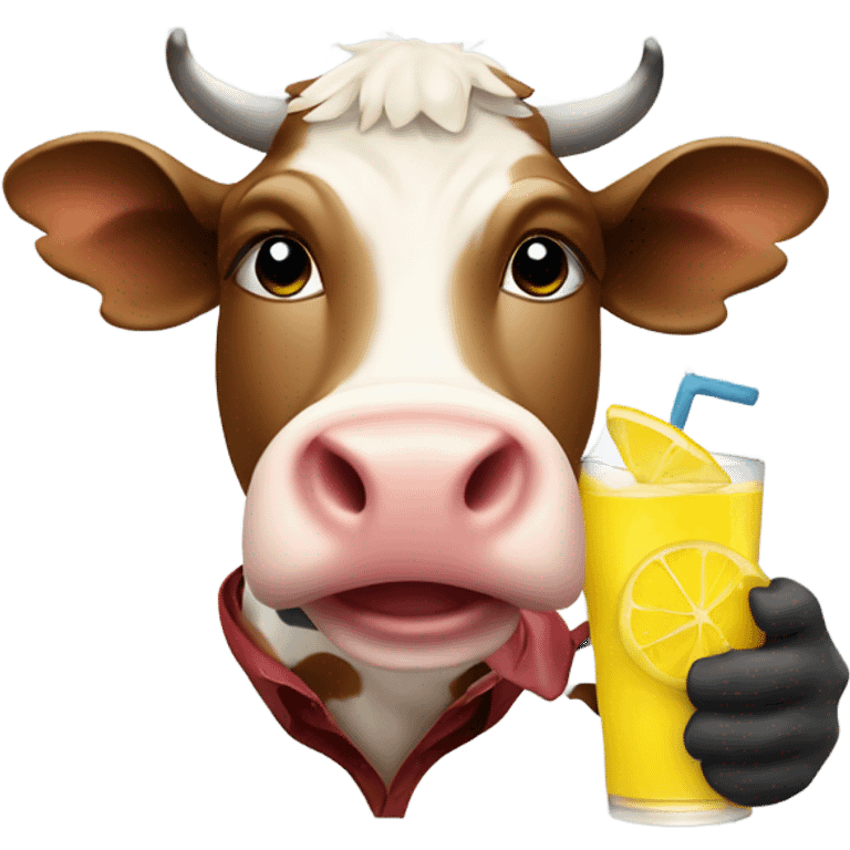 Cow with a red shirt holding a lemonade emoji