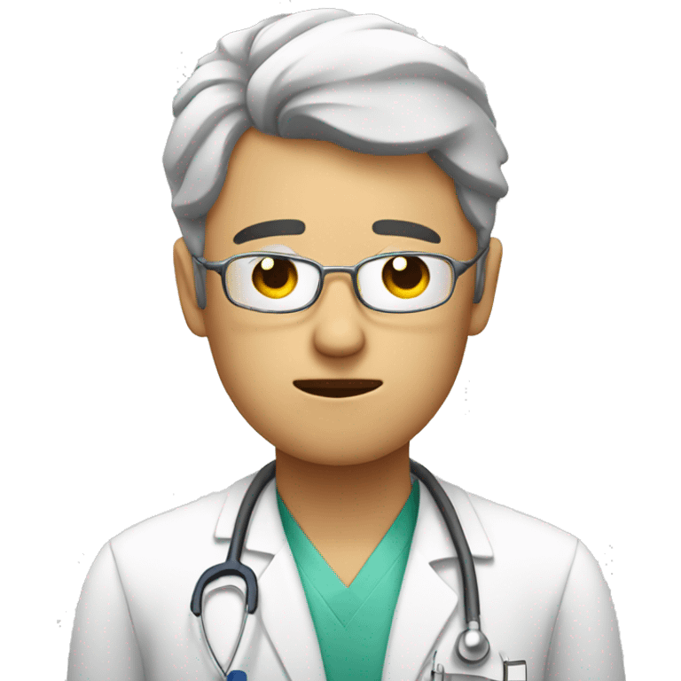 Exhausted doctor with sweat emoji emoji