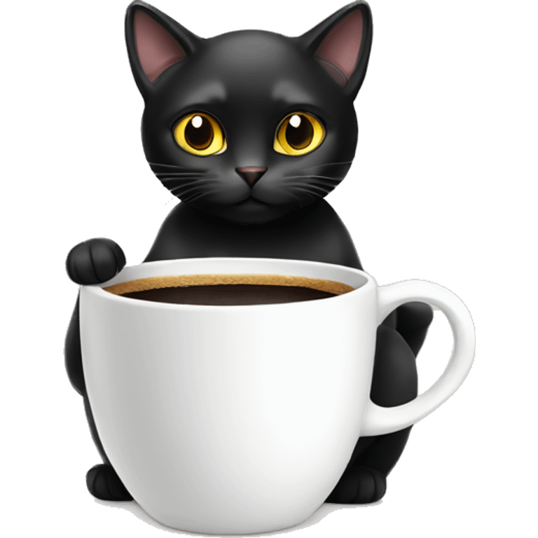 Black cat with coffee emoji