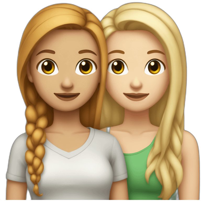 lesbian couple (1st white girl with green eyes and light brown long hair with a fish face like 2nd white girl with blue hair, brown eyes with blue hairs ponytail) emoji